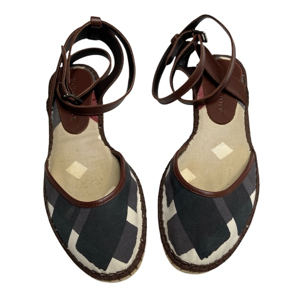Burberry Tricolor Canvas And Leather Ankle Wrap Espadrille Flats Size 40 - Picture 1 of 16